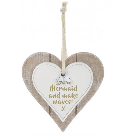 Be A Mermaid Make Waves Double Heart Plaque 12cm