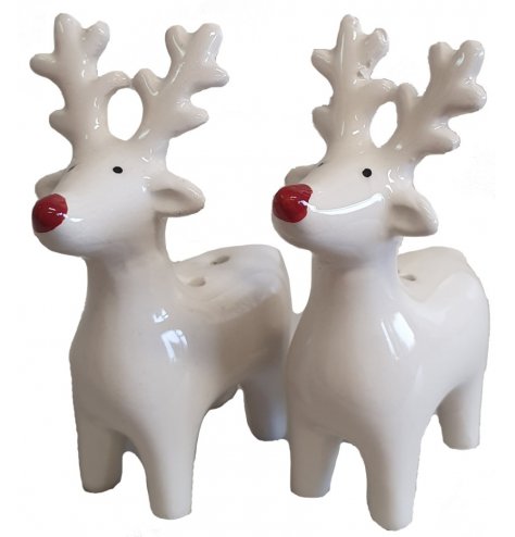 Cute and contemporary reindeer salt and pepper shakers with red rudolf noses 