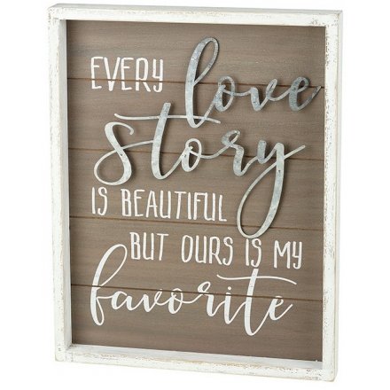 Rustic Wooden 'Love Story' Plaque 