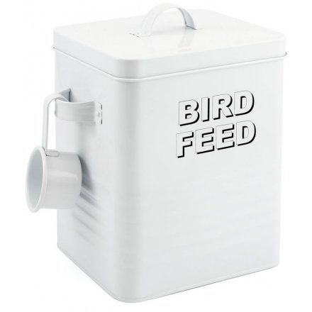 White Bird Feed Metal Tin & Scoop