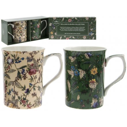 Cream/Green William Kilburn Floral Mugs, Set Of 2