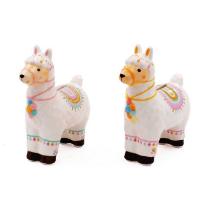 Bring a trending tone to your home interior with this sweet assortment of standing llama money boxes 