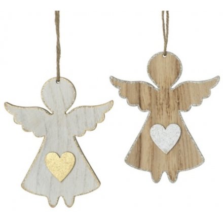 Natural Wooden Hanging Angels 11.5cm