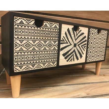  Bring a Pure and Warm sense to any home space or display with this charming set of 3 draws with an Aztec Print