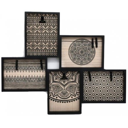 Black Aztec Multi Photo Frame With Pegs & Clips