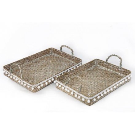 White Washed Natural Woven Set of Trays 