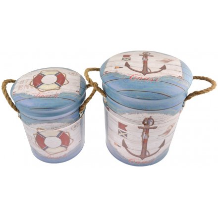 Bring a Beach House inspired touch to your home decor or displays with this charming set of sized metal storage stools 