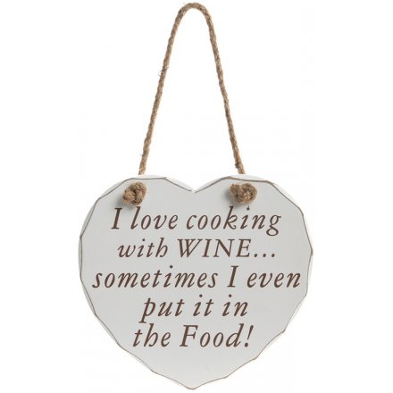Cooking With Wine Hanging Heart Plaque 