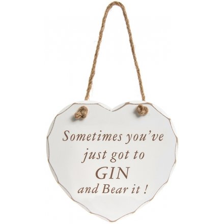 Gin and Bear it! Hanging Heart Plaque 