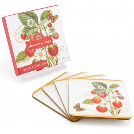  A beautifully vintage inspired set of cork coasters, delicately decorated with a strawberry print 