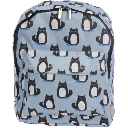   Travel around in style with this quirky cat themed printed rucksack