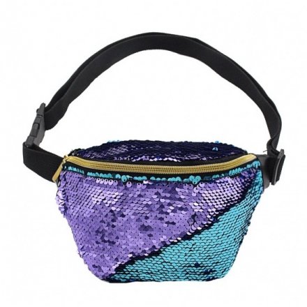 Reversible Sequin Bum Bag - Turquoise/Purple 20cm