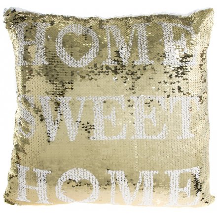 Home Sweet Home Gold Sequin Cushion 