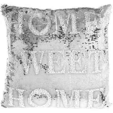Silver Sequin Home Sweet Home Cushion 