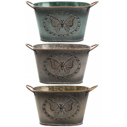 Small Butterfly Metal Trough Planter, 3 Assorted