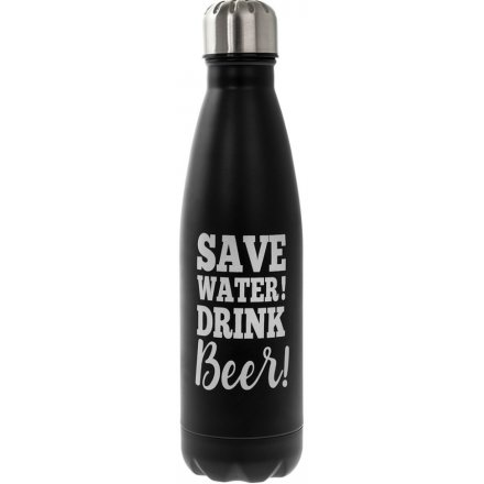 Black 'Save Water!' Metal Water Bottle 