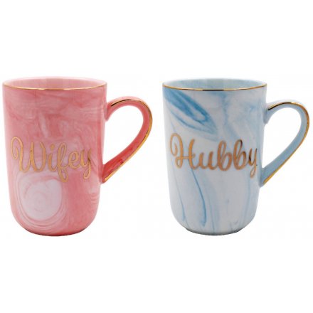 Marble Effect Hubby & Wifey Mug Set 
