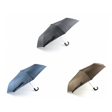 Black/Brown/Blue Deluxe Folding Umbrellas, 3 Assorted