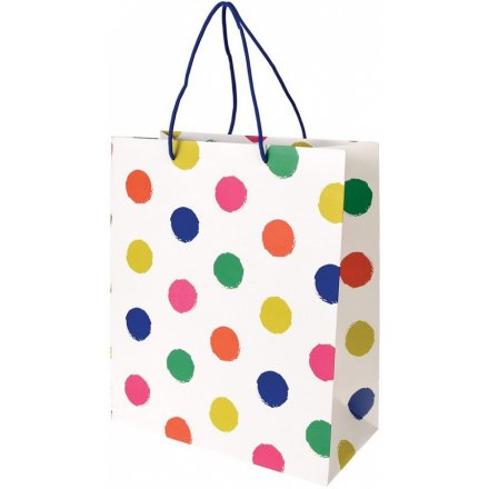 Bring a splash of colour to your gift giving with this trendy polka dot print bag 