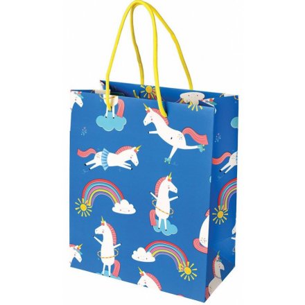   An enchanting gift bag covered with a fun unicorn decal 