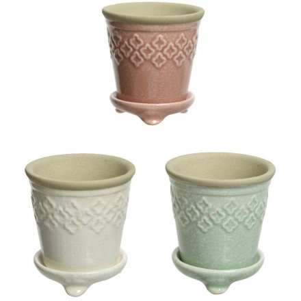 Stoneware Planters With Matching Plates, 15.5cm