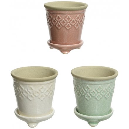 Stoneware Planters With Matching Plates, 9cm 