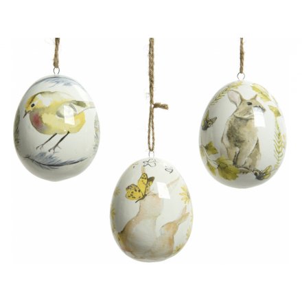 A beautiful assortment of hanging terracotta egg decorations, delicately finished with a Vintage Easter inspired decal 