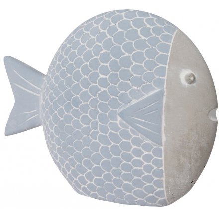 Nautical Blue Concrete Fish, 9.5cm 