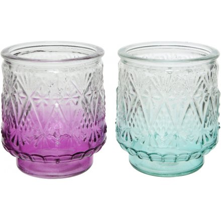 Purple/Turquoise Embossed Candle Pots 