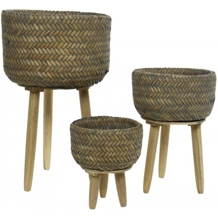 Bamboo Baskets on Foot Dark Set 3, 52cm