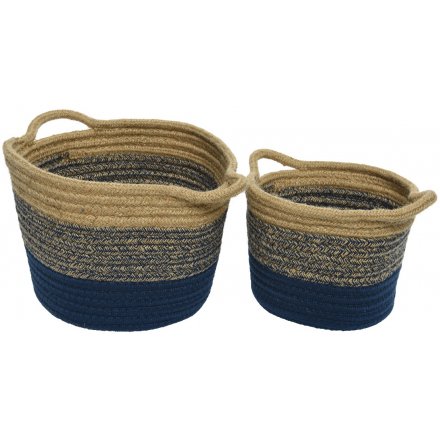 Navy Jute Baskets, Set 2, 23cm