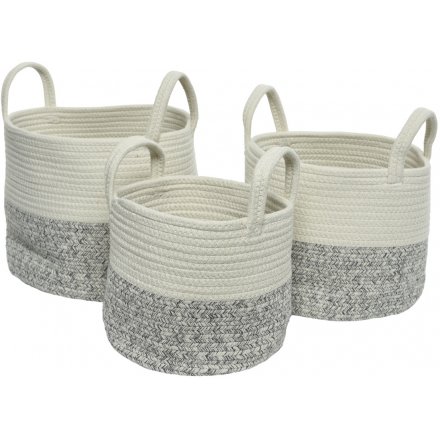 Natural White Baskets, Set 3, 30cm