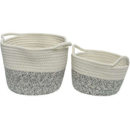 White Cotton Baskets, Set 2 - 23cm