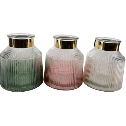 Pink/Green/White Ridged Candle Holders 16cm