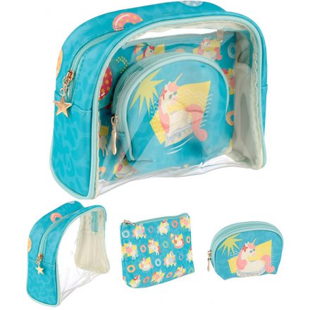  Decorated with a funky Tropical Unicorn print, these 3 assorted sized bags will come in handy for any get away