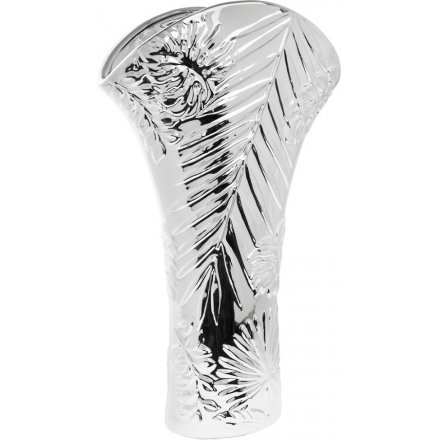 Silver Art Leaf Vase, 25cm 