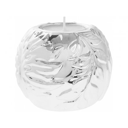 Silver Art Leaf T-Light, 10cm