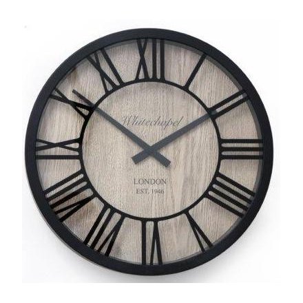 Black and Wooden Wall Clock 39cm