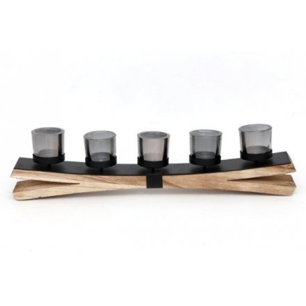Natural Wooden 5 Space Candle Holder 55cm