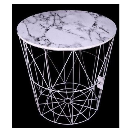 White Marble Effect Side Table 