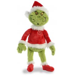  Part of our new range of Dr Seuss themed soft toys is the wonderfully grumpy Grinch dressed up in his homemade Santa su