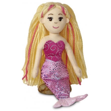  A beautiful Mermaid soft toy with a sparkly pink fish tail and long blonde braided hair 