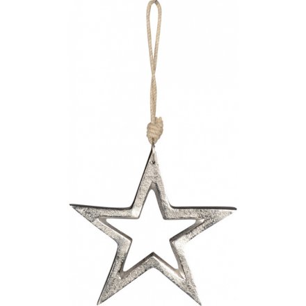 Silver Aluminium Hanging Star, 13.5cm 