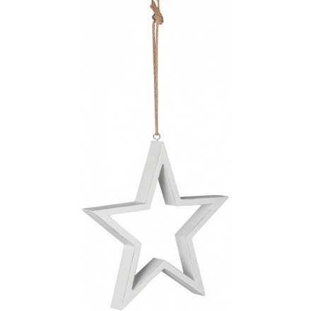 White Wooden Hanging Star, 22cm 