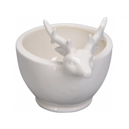 White Ceramic Stag Candle Holder 