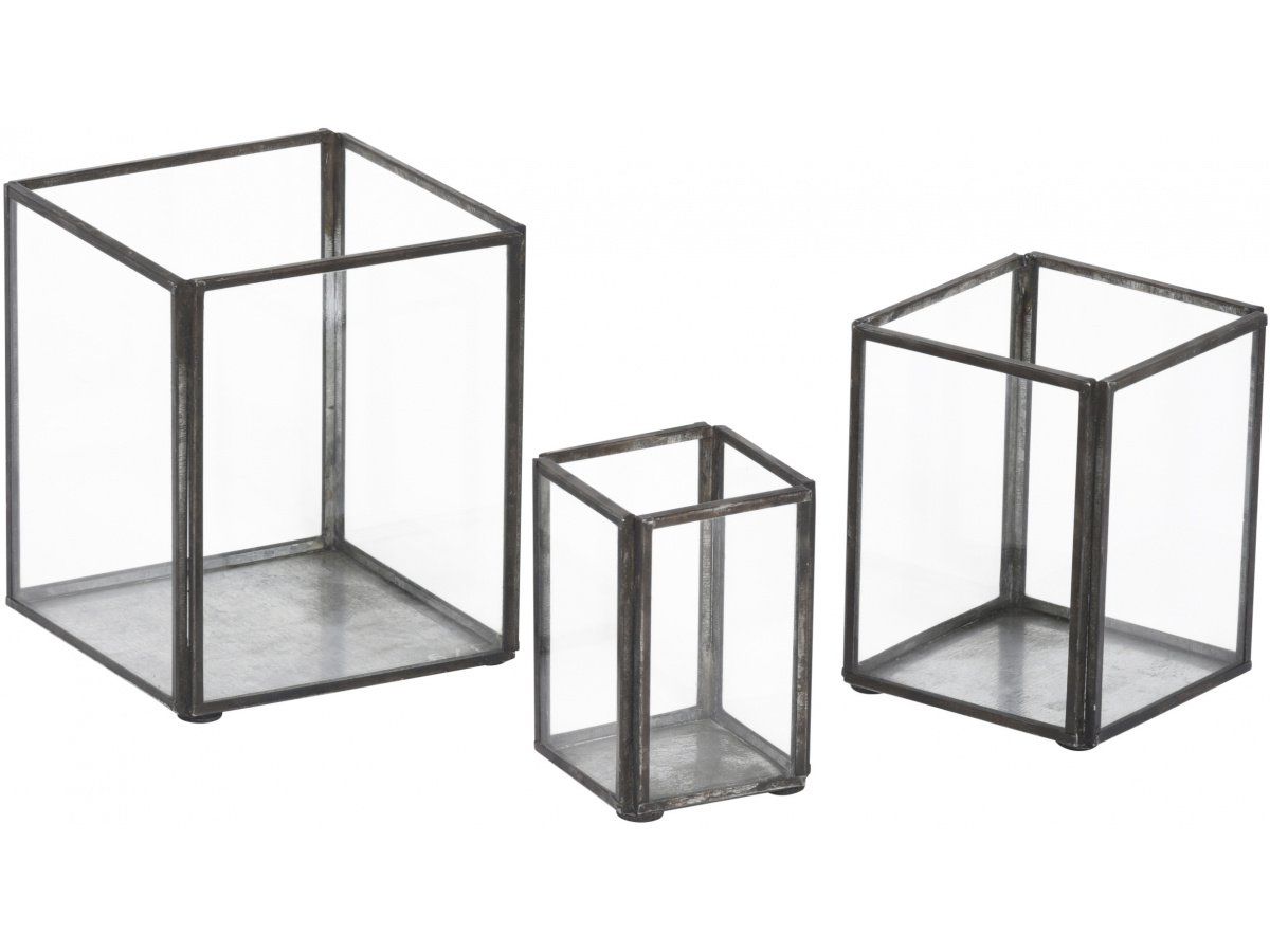 Set of 3 Square Glass Candle Holders 42012 Homeware / Candle Holders & Lanterns