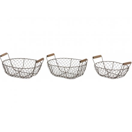 Set of 3 Metal Wire Baskets