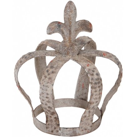 Rustic Grey Antique Metal Crown, 16.5cm