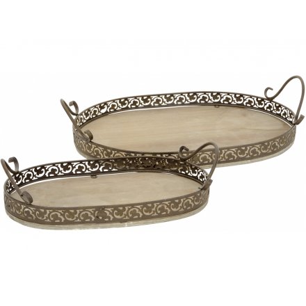 Set Of 2 Oval Trays, Brown