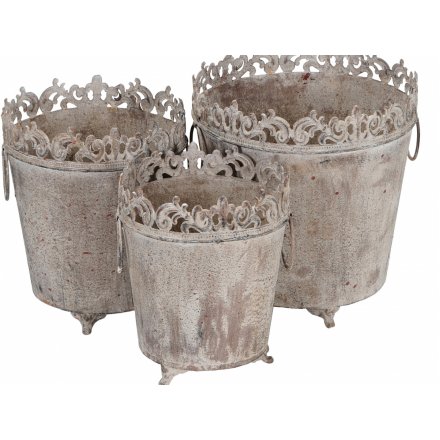 Set Of 3 Rustic Grey Buckets